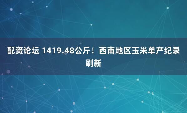 配资论坛 1419.48公斤！西南地区玉米单产纪录刷新